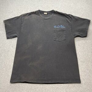 Vintage Salt Life Black Faded Skulls On Hook Graphic TShirt Mens Size L